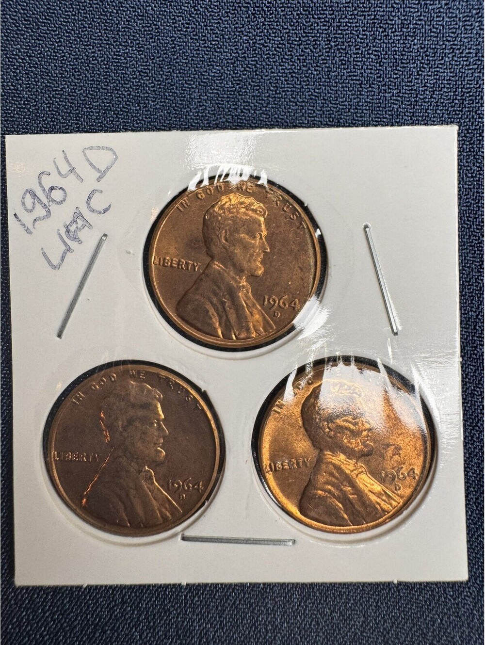 1964 D Lincoln Memorial Cent Uncirculated Penny US Coin Lot of 3